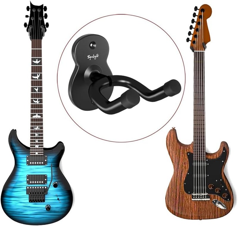 Spoligod Guitar Wall Mount Hanger, 6 Pack Guitar Hanger for Wall, Black Metal Guitar Holder Rack Stand for Basses, Electric Guitar, Acoustic Guitar and Ukulele - Image 4